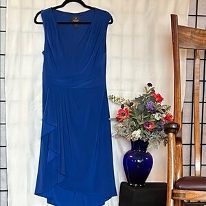 Adrianna Papell Blue Cowl Neck Sheath Midi Dress